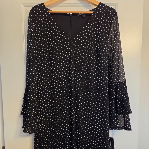 INC Black with white polka dots. Sheer bell sleeve zippered back. Size XL. NWT - Picture 1 of 7